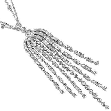 14K White Solid Gold Womens Diamond Necklace 3.42 Ctw